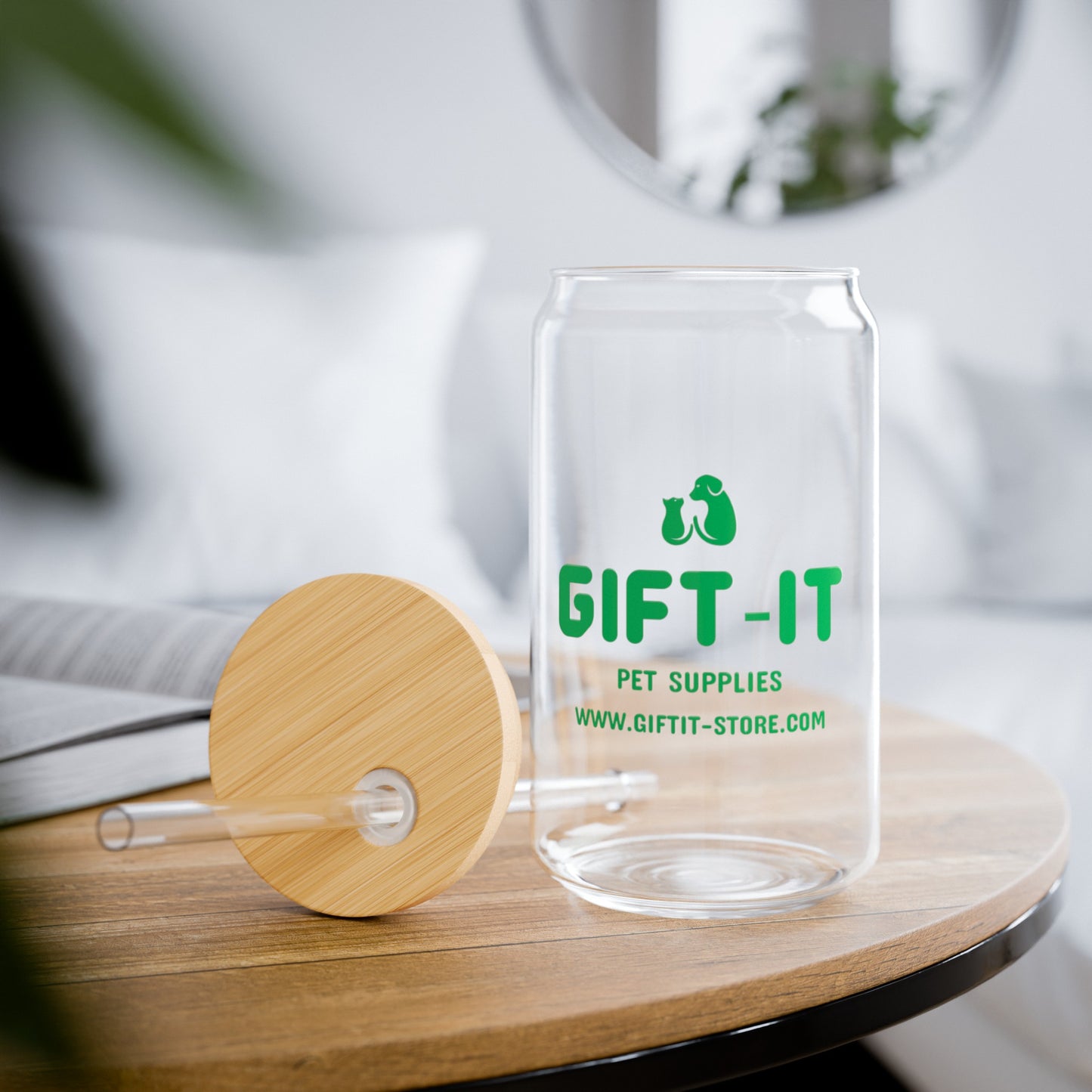 Gift It Sipper Glass, 16oz (Green Design)