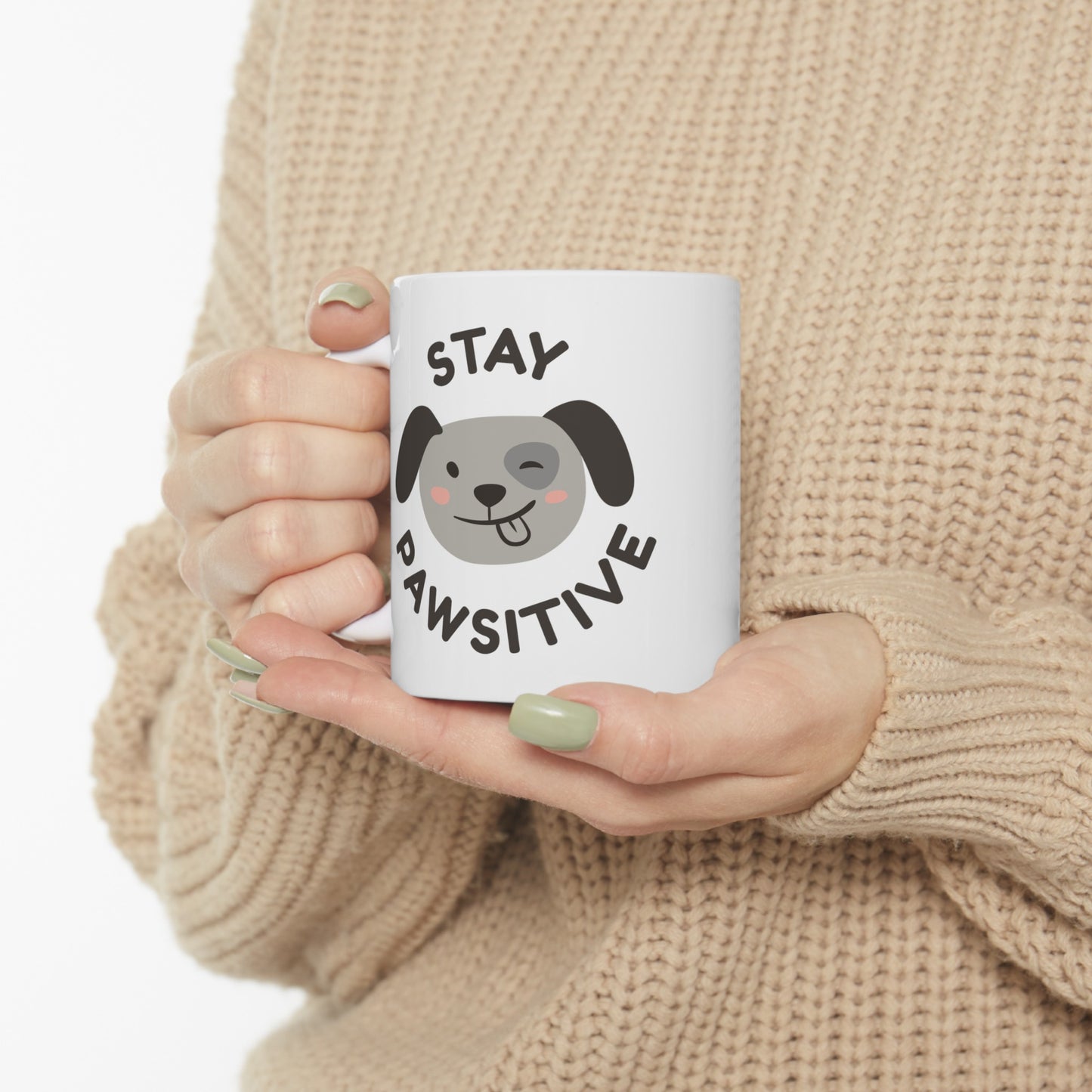 Stay Pawsitive Ceramic Mug, (11oz,)