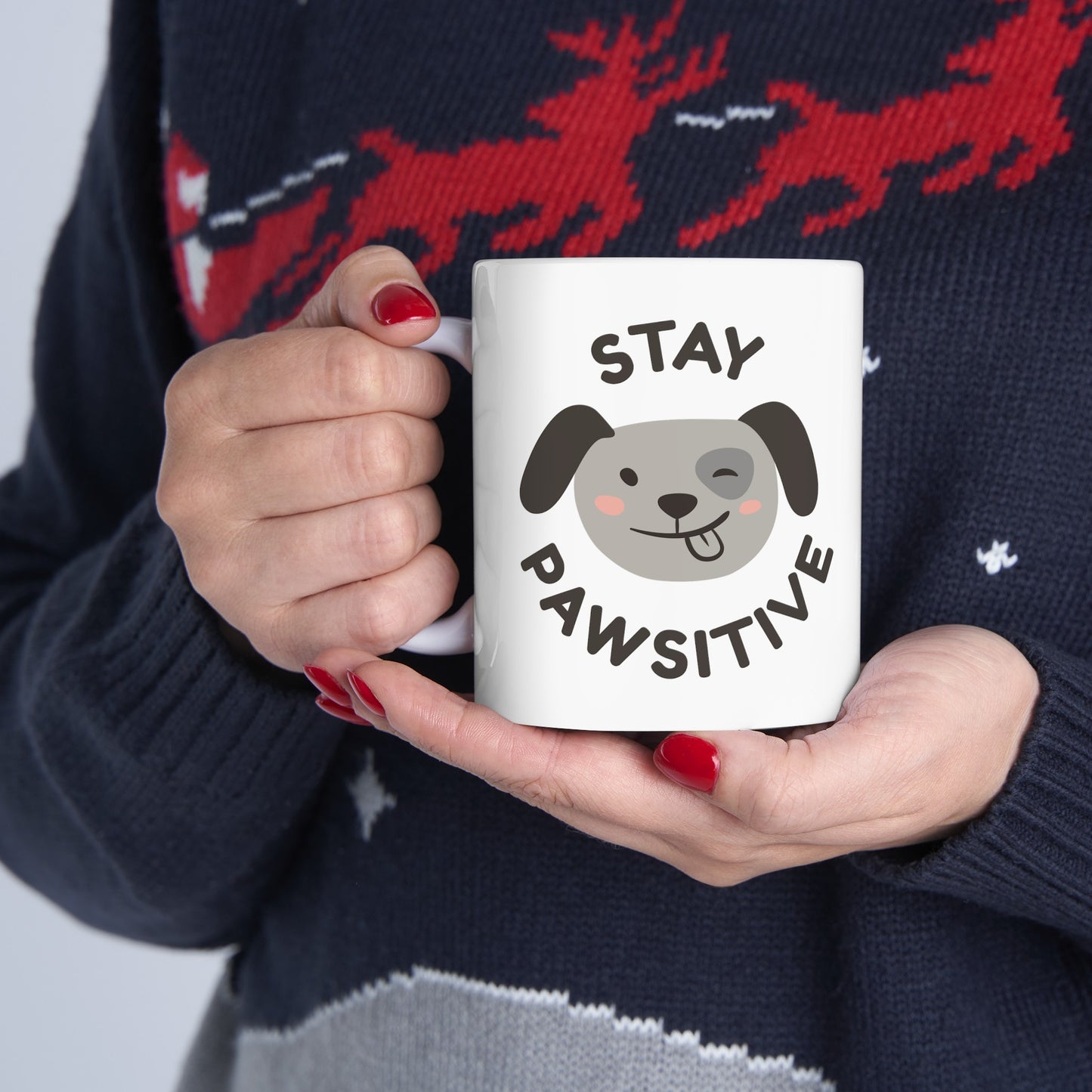 Stay Pawsitive Ceramic Mug, (11oz,)