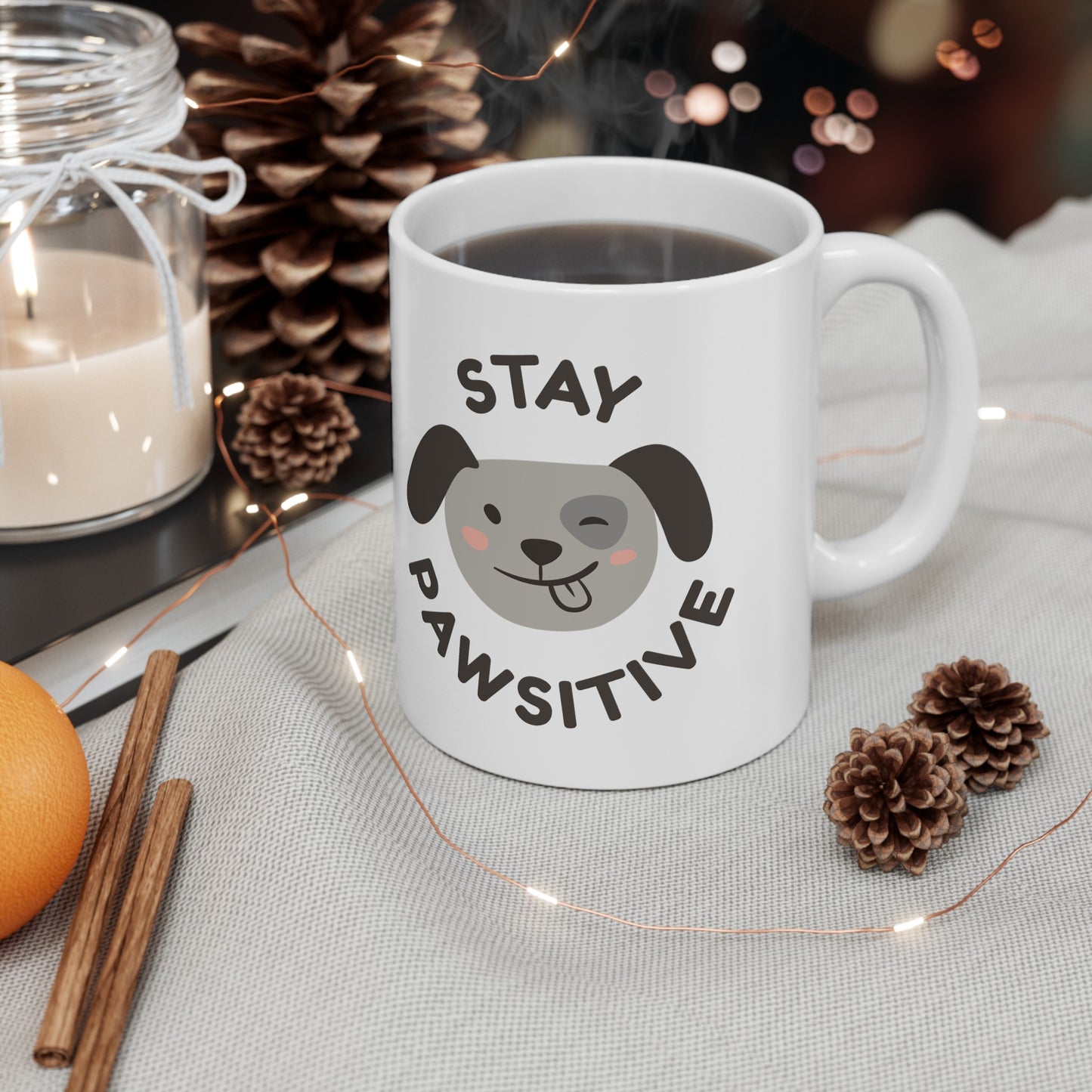 Stay Pawsitive Ceramic Mug, (11oz,)