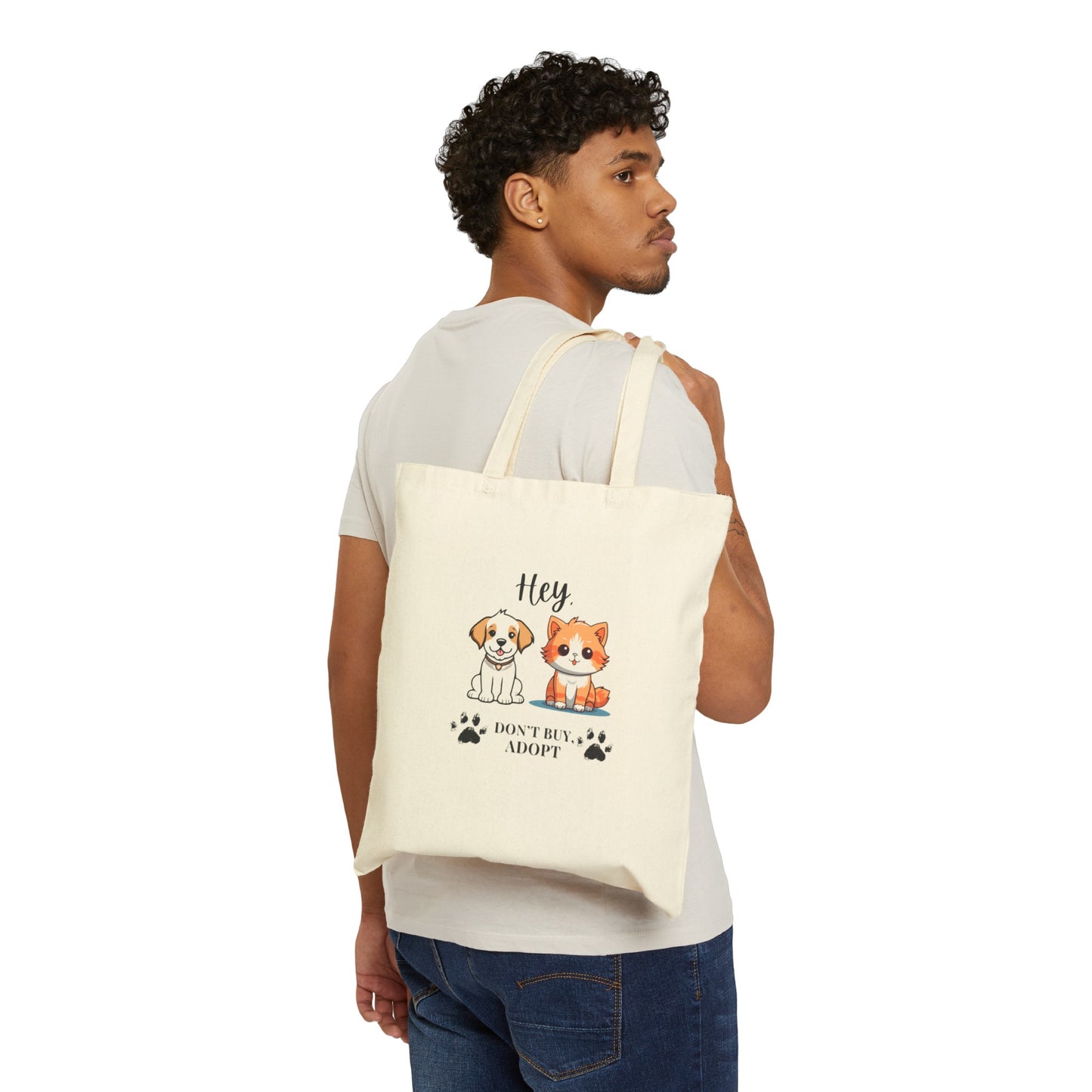 Hey, don't buy, adopt Cotton Canvas Tote Bag