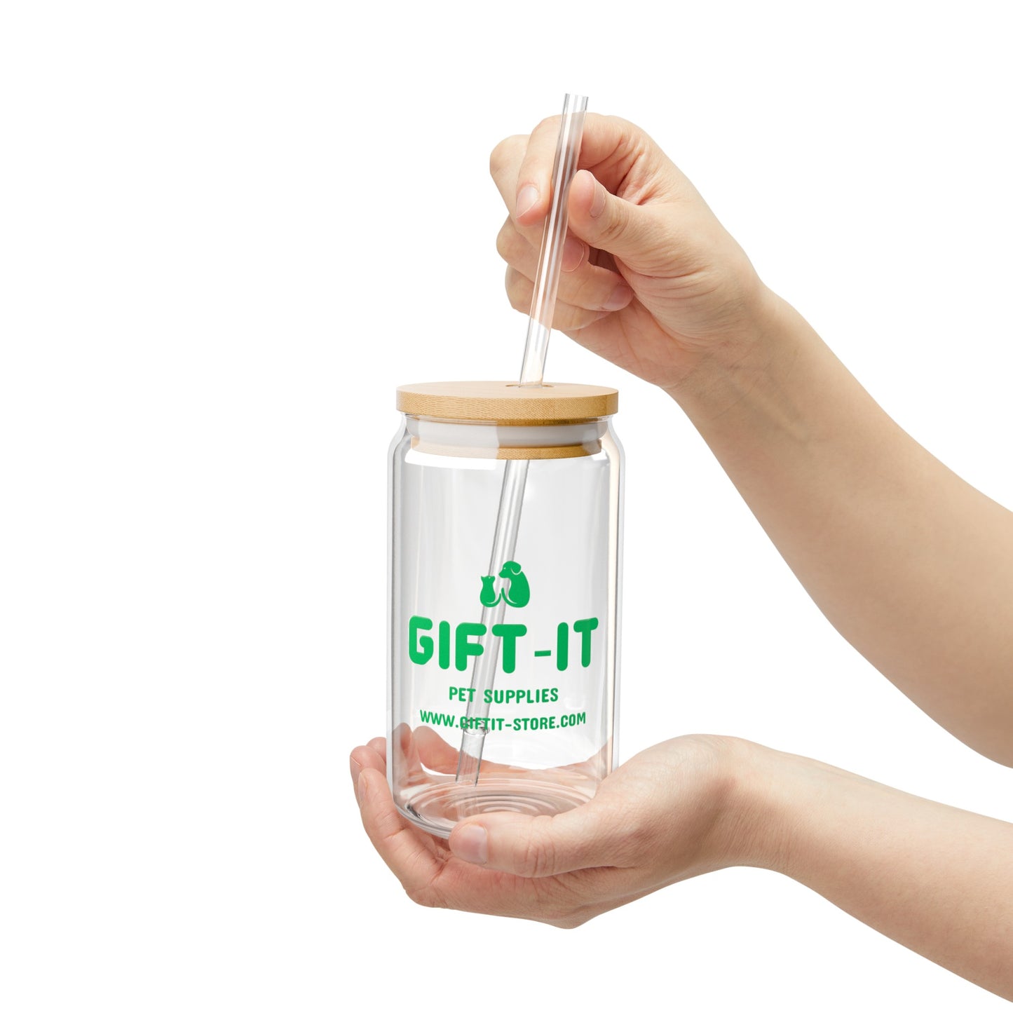 Gift It Sipper Glass, 16oz (Green Design)